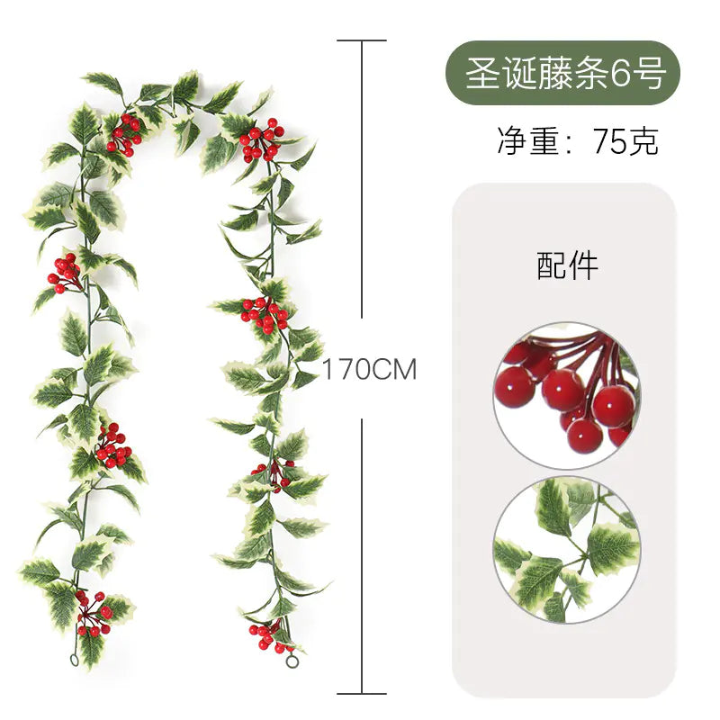 Realistic Christmas Vine Wall Decor with Red Berries