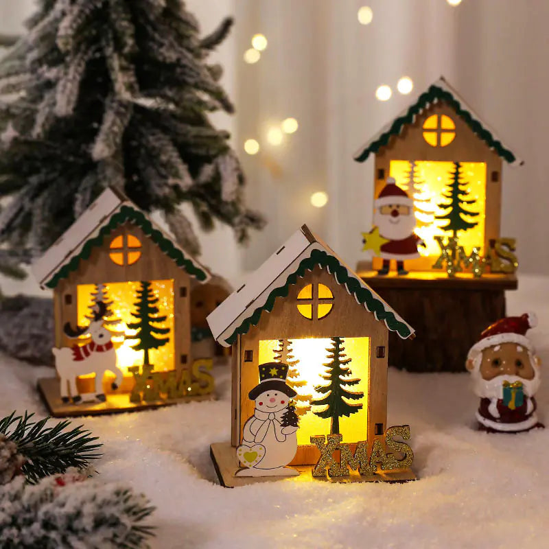 Nordic Style LED Wooden House Christmas Decor Piece
