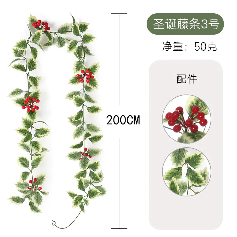 Realistic Christmas Vine Wall Decor with Red Berries