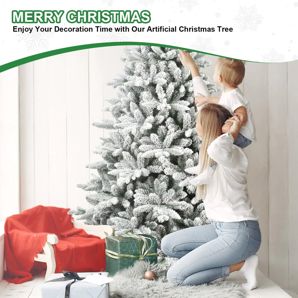 5-Foot PE & PVC Snow-Flocked Artificial Christmas Tree with Sturdy Metal Stand, 768 Branch Tips for Festive Home Decor