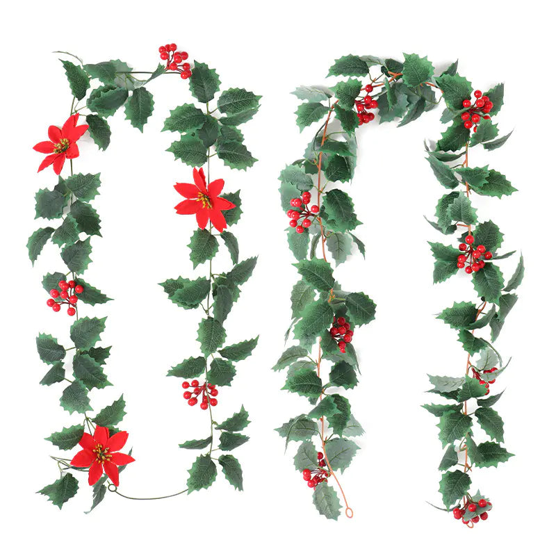 Realistic Christmas Vine Wall Decor with Red Berries