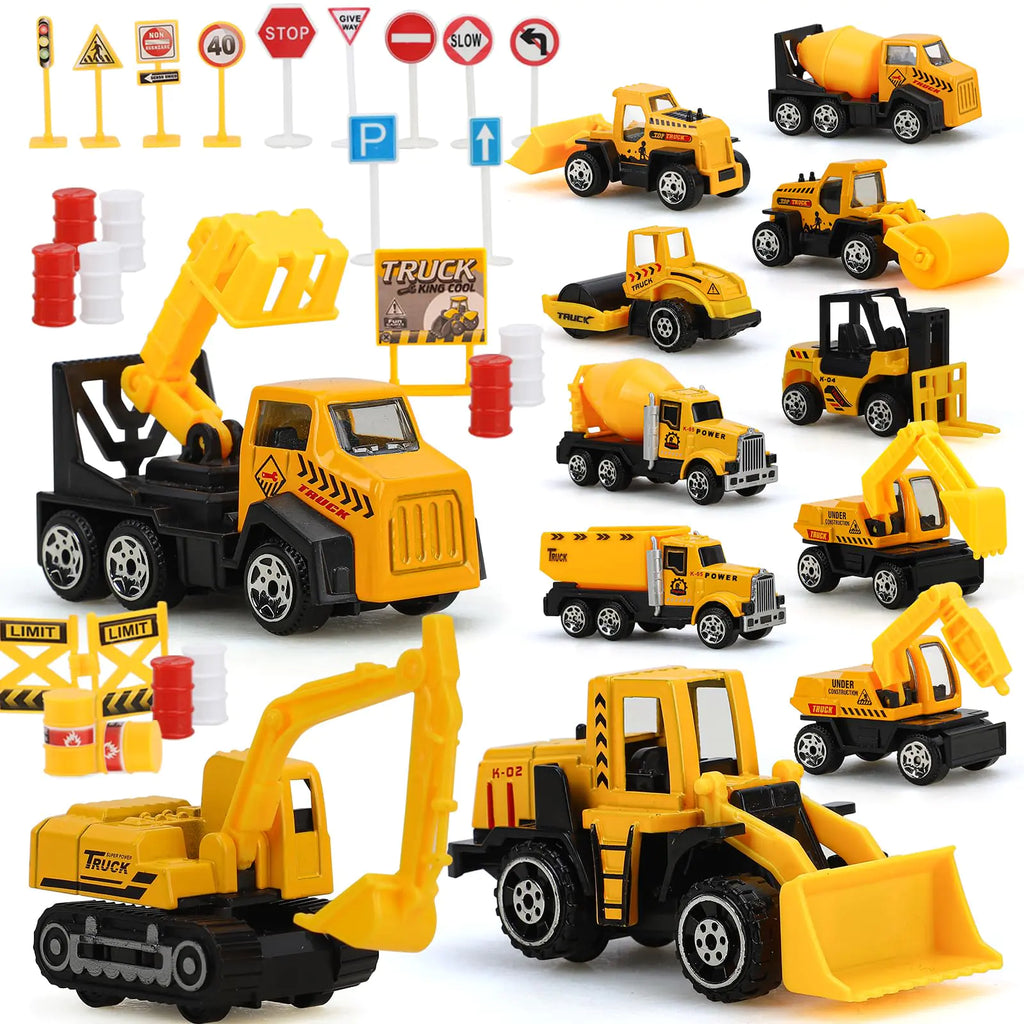 TOY Life 35 PCS Construction Toys Mini Excavator Toy Trucks Small Construction Vehicles Toddler Construction Cake Topper Decoration Bulldozer Toy for Boys Kids Construction Toy Set Birthday Gifts