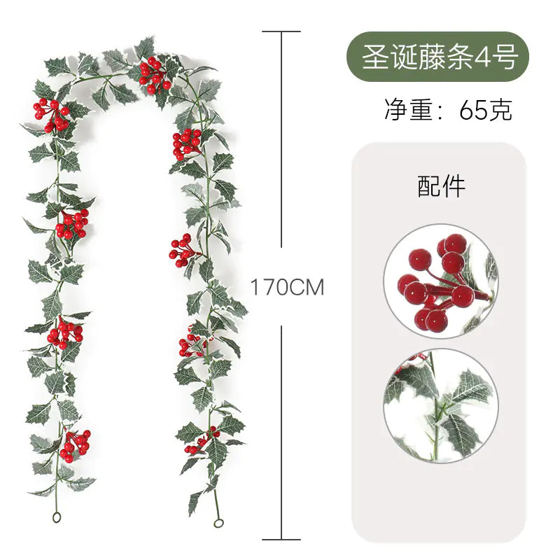Realistic Christmas Vine Wall Decor with Red Berries