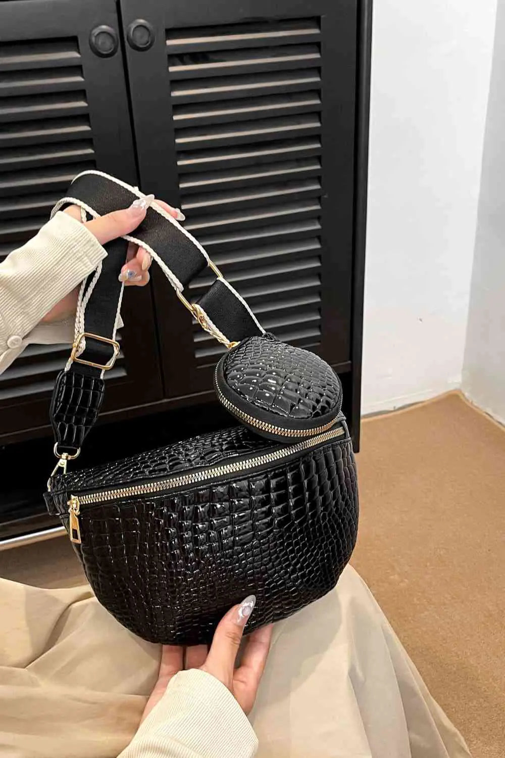 Ella Croc-Textured Sling Bag with Coin Pouch