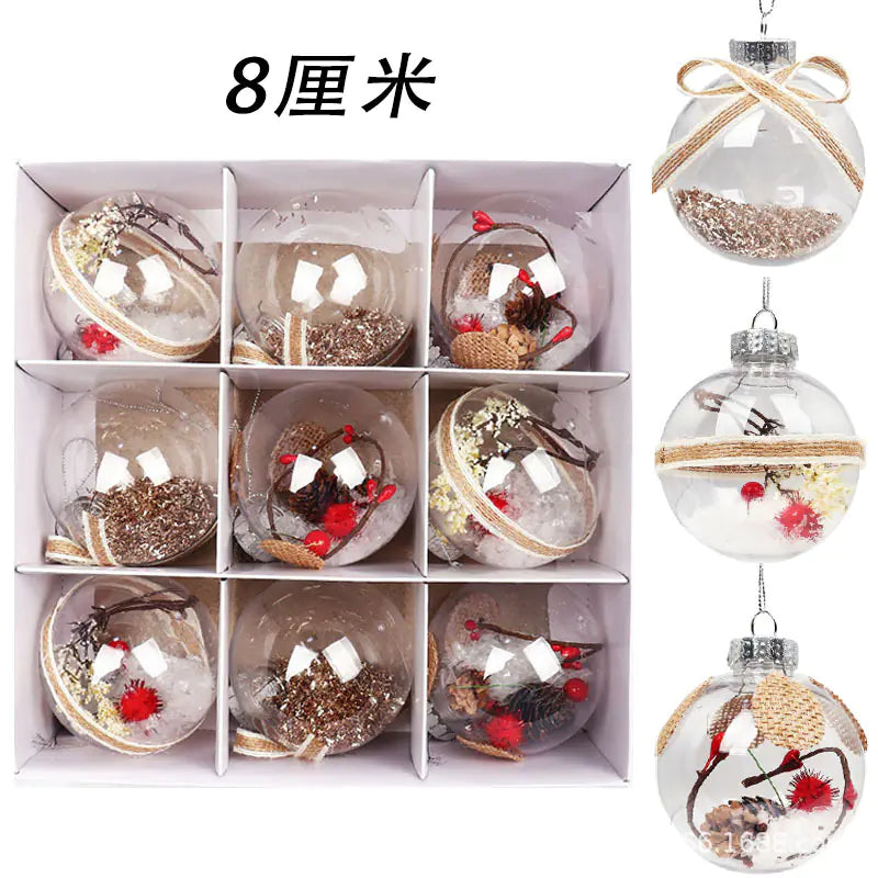 Transparent Christmas Balls 8cm Set of 9 for Decor