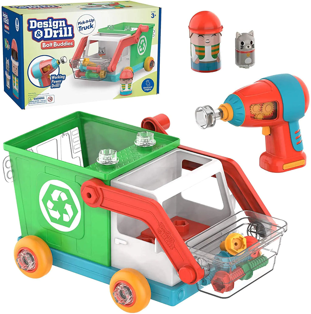 Educational Insights Design & Drill Bolt Buddies Recycling Truck Toy Take Apart Toy with Electric Drill Toy STEM Toy Gift for Boys & Girls Ages 3+