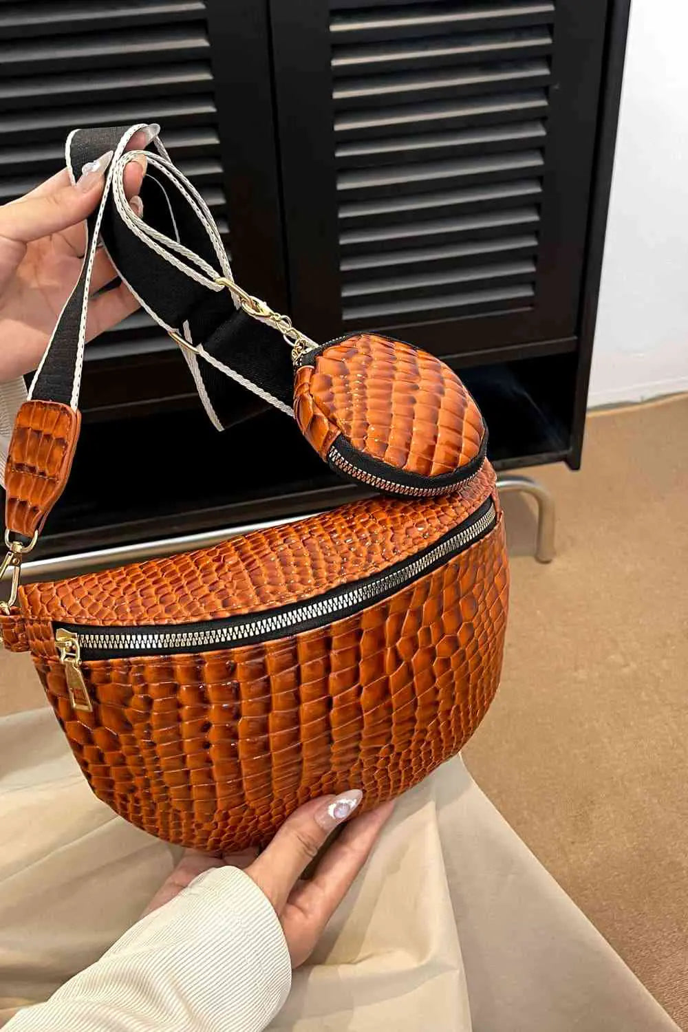 Ella Croc-Textured Sling Bag with Coin Pouch