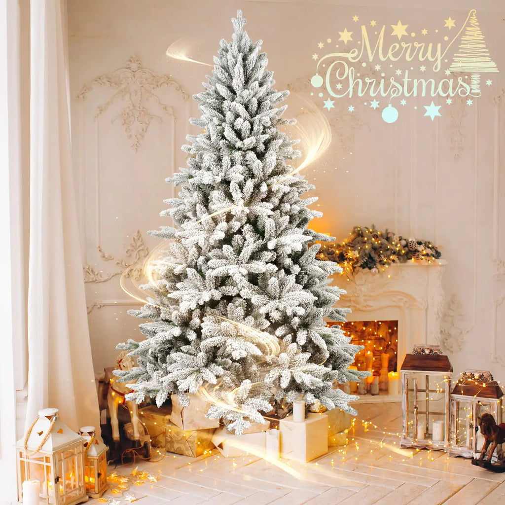 5-Foot PE & PVC Snow-Flocked Artificial Christmas Tree with Sturdy Metal Stand, 768 Branch Tips for Festive Home Decor