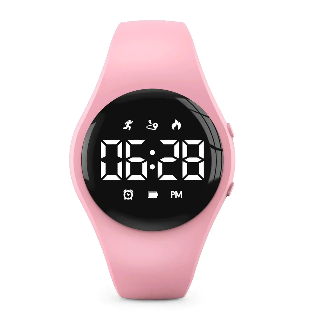 Youth Digital Pedometer Watch - Waterproof Step Tracker with Vibration Alarm (Pink)