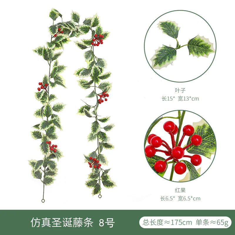 Realistic Christmas Vine Wall Decor with Red Berries