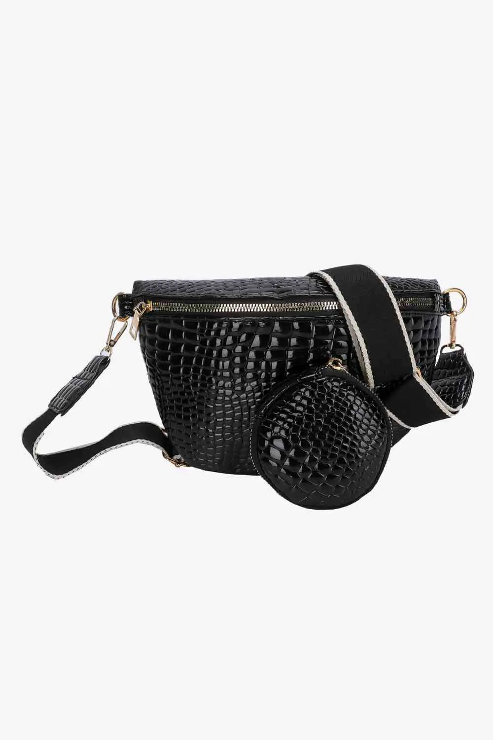 Ella Croc-Textured Sling Bag with Coin Pouch