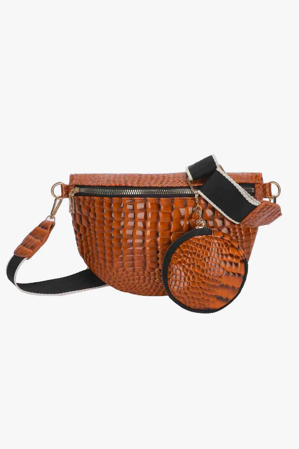 Ella Croc-Textured Sling Bag with Coin Pouch