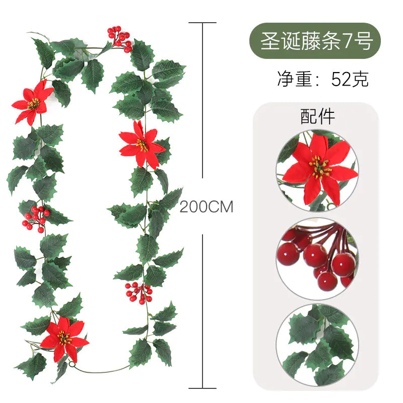 Realistic Christmas Vine Wall Decor with Red Berries