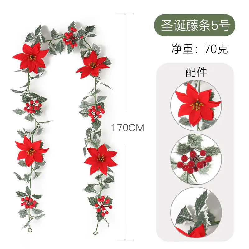 Realistic Christmas Vine Wall Decor with Red Berries