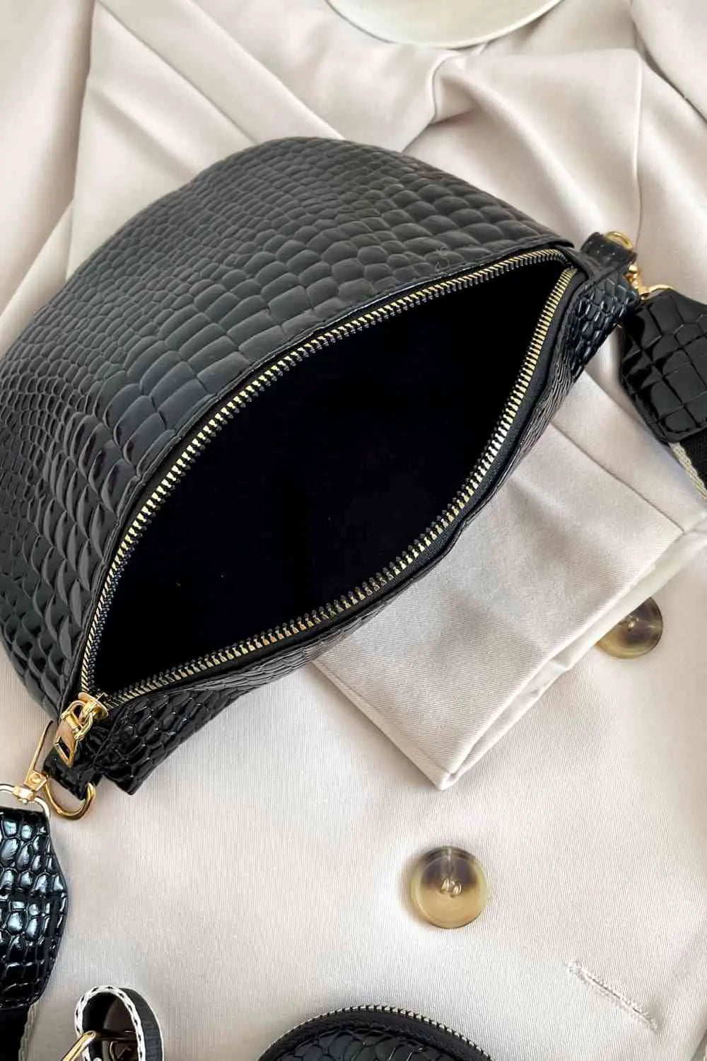 Ella Croc-Textured Sling Bag with Coin Pouch