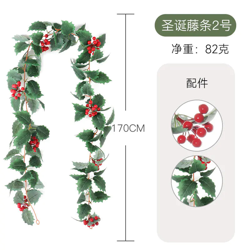 Realistic Christmas Vine Wall Decor with Red Berries