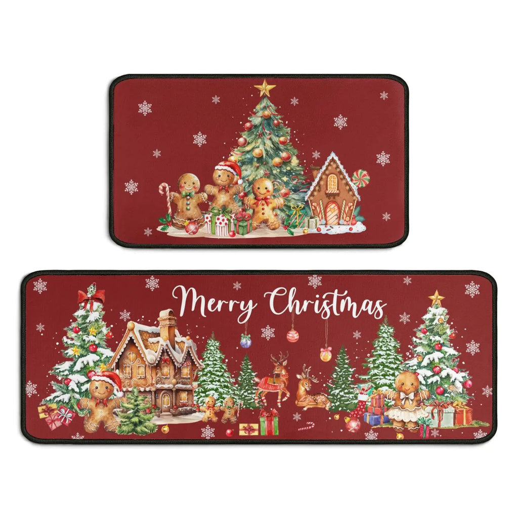 Christmas Kitchen Rugs Set of 2 Snowman Christmas Tree Christmas Rugs Non-Slip Washable Kitchen Mats Winter Christmas Kitchen Decor Kitchen Rug for Holiday Sink Front Porch Red 17x30+17x47 Inch
