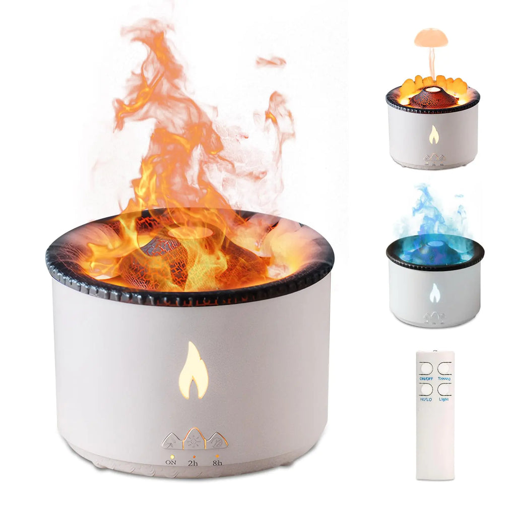 Volcano Essence Aroma Diffuser: 300ml Ultrasonic Aromatherapy Humidifier with Dual Mist Modes, Remote Control, and Quiet Operation