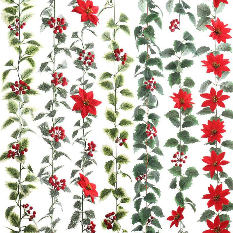 Realistic Christmas Vine Wall Decor with Red Berries