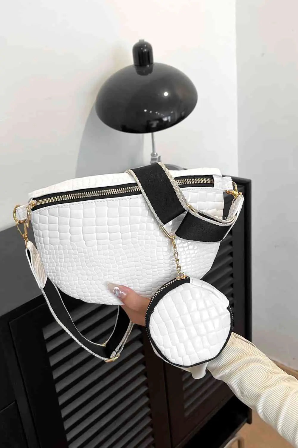 Ella Croc-Textured Sling Bag with Coin Pouch