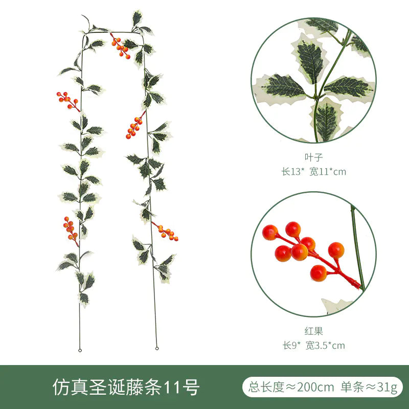 Realistic Christmas Vine Wall Decor with Red Berries