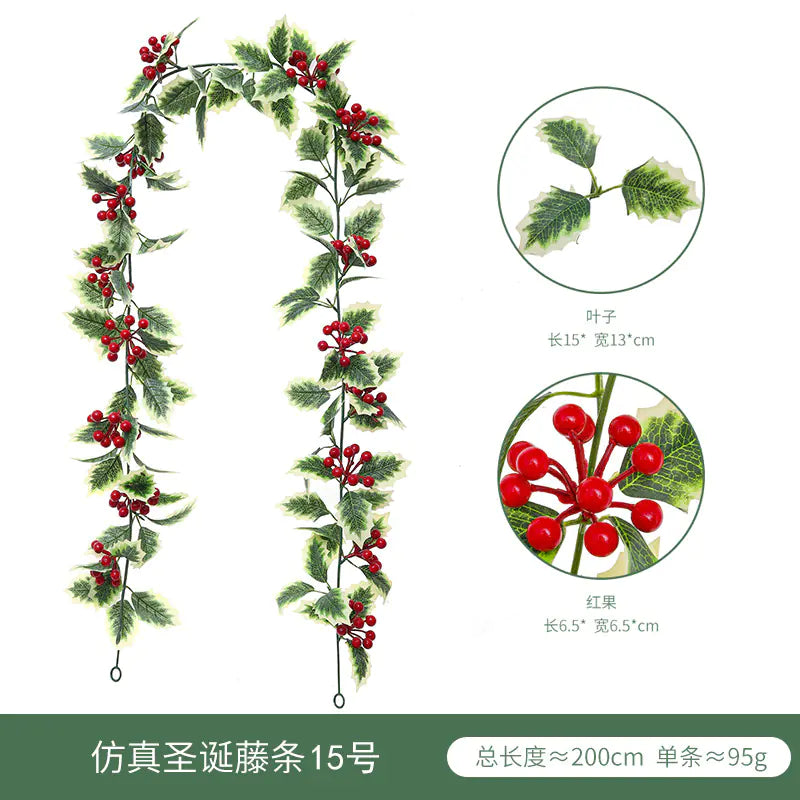 Realistic Christmas Vine Wall Decor with Red Berries