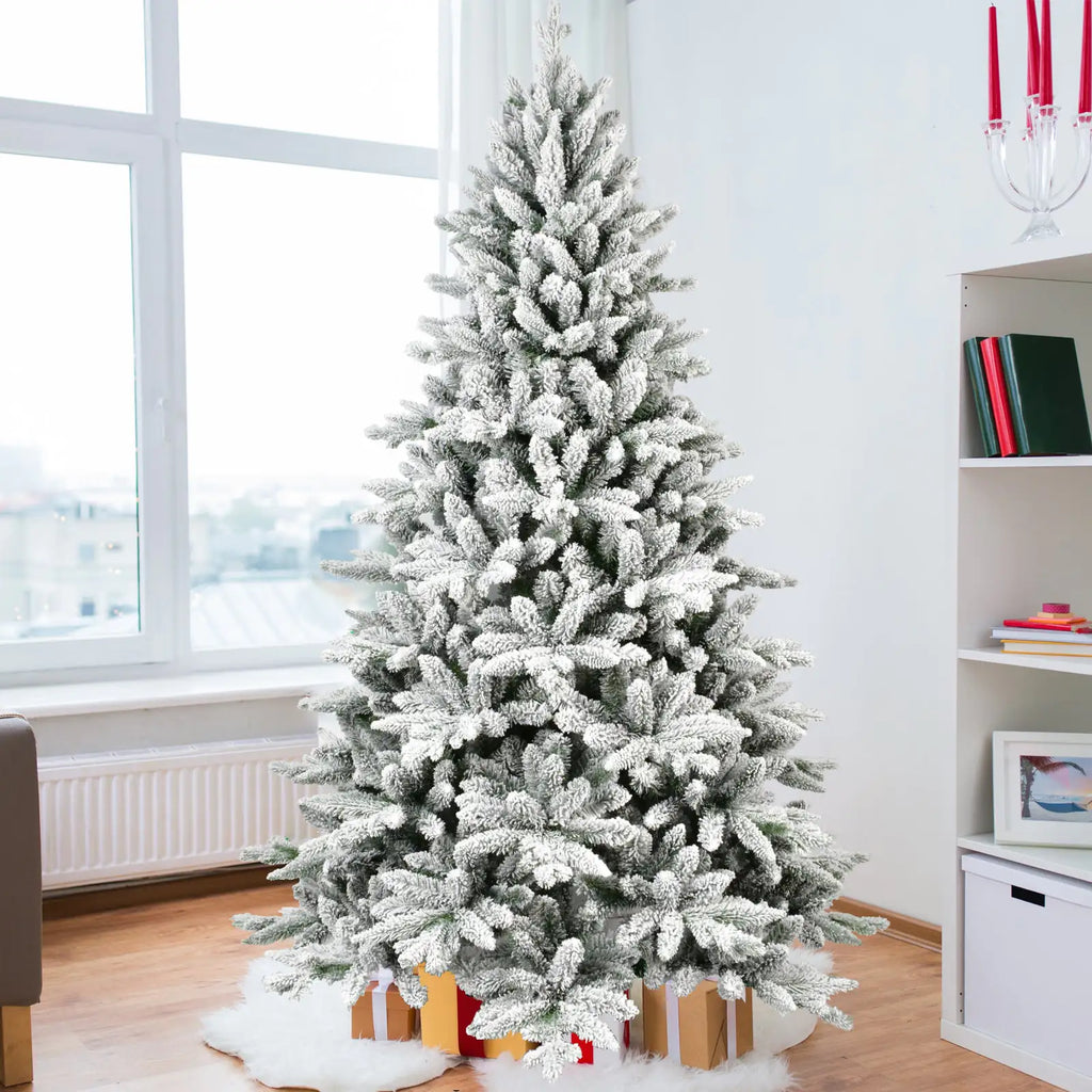 5-Foot PE & PVC Snow-Flocked Artificial Christmas Tree with Sturdy Metal Stand, 768 Branch Tips for Festive Home Decor