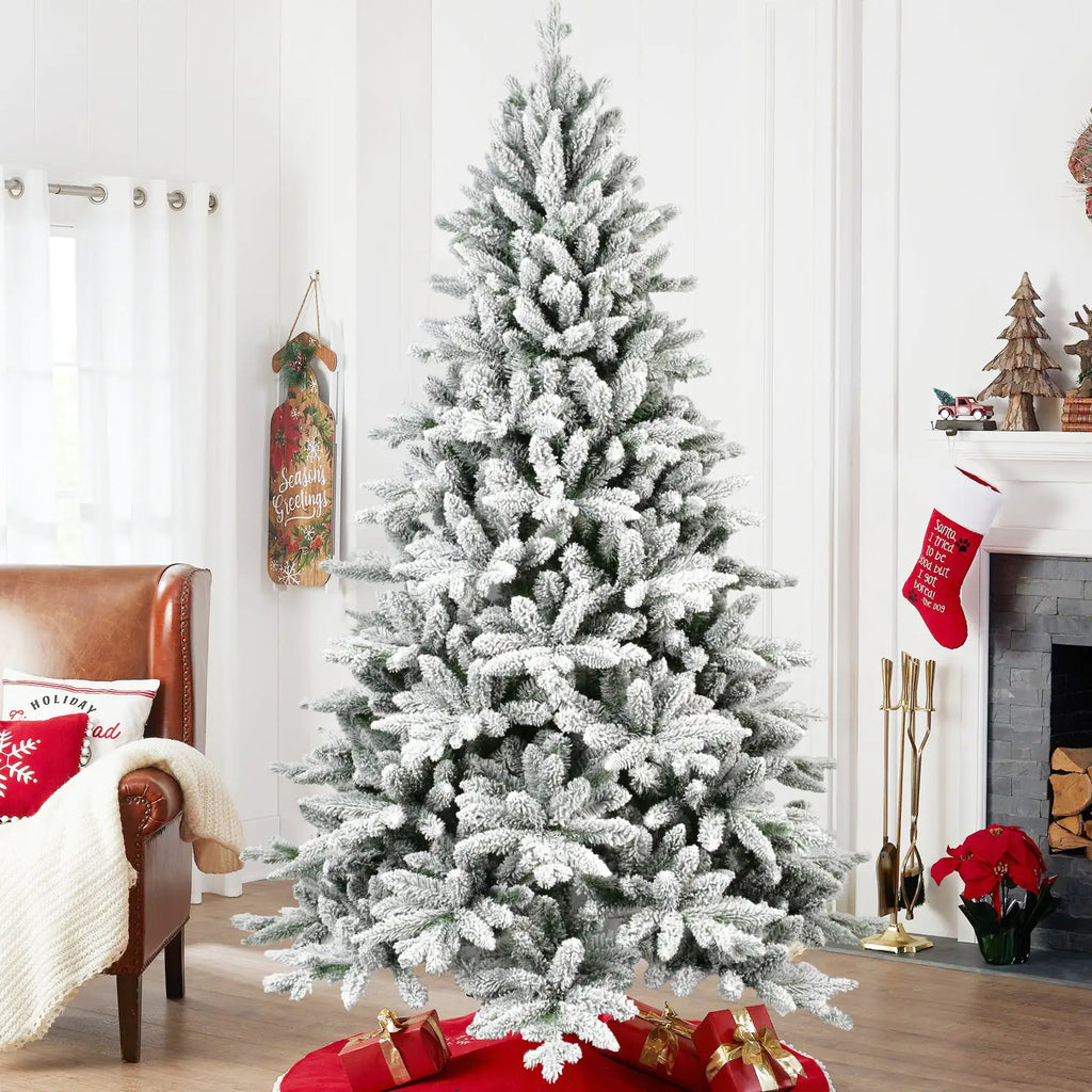 5-Foot PE & PVC Snow-Flocked Artificial Christmas Tree with Sturdy Metal Stand, 768 Branch Tips for Festive Home Decor