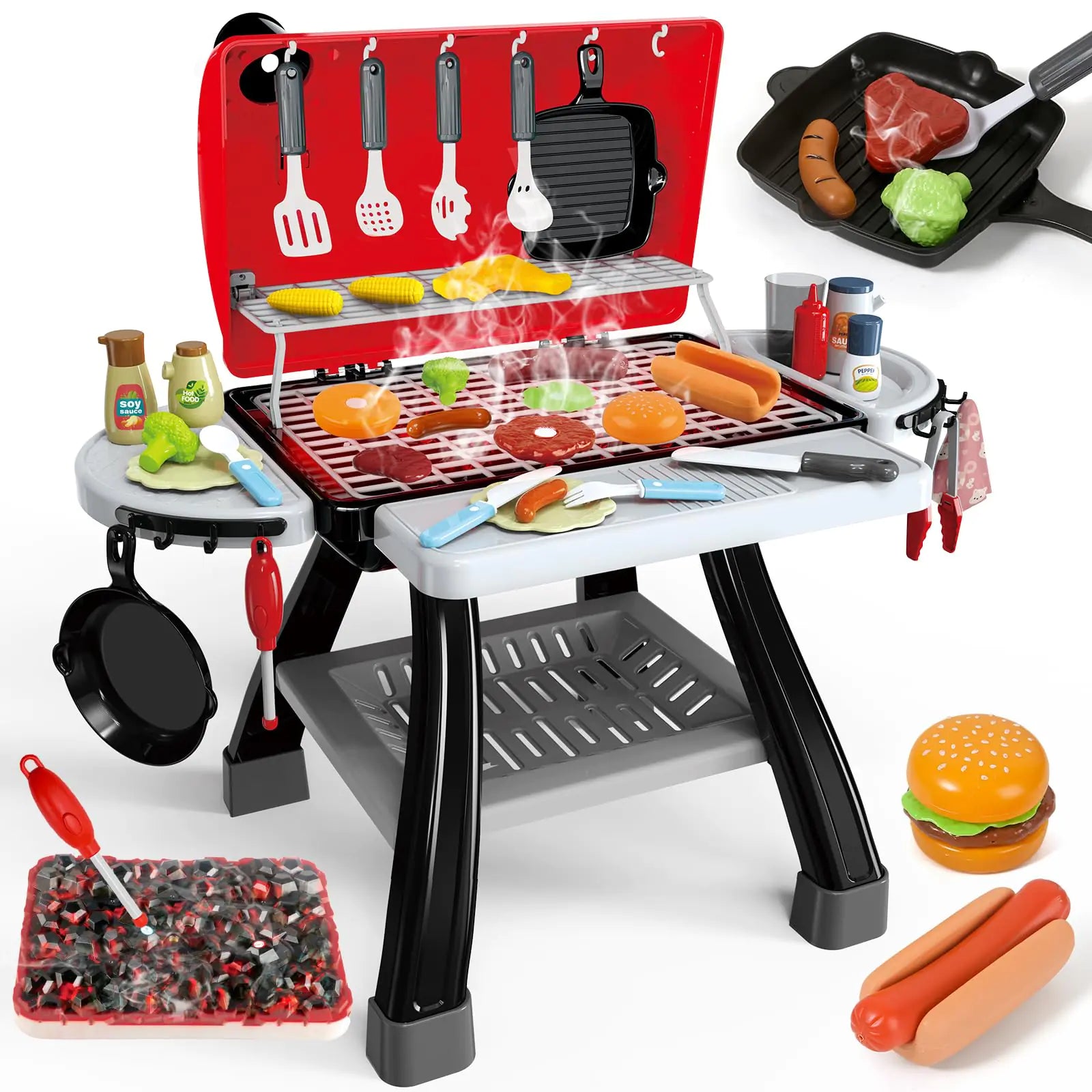 35pcs Kitchen Toy Set Toy BBQ Grill Set Cooking Toy Set Little Chef Play Kids Grill Playset Interactive BBQ Toy Set for Kids Kids Kitchen Playset Toy Christmas Birthday Gift for Boys Girls Kids